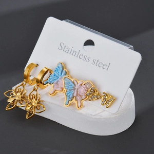Vintage Stainless Steel Earrings Heart Butterfly Star Moon Shapes Enamel Rhinestone Jewelry Accessories For Women Girls