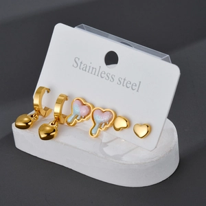 French vintage stainless steel heart earring set with colorful gradient accents