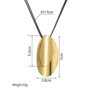 Detailed size chart for gold double oval pendant necklace with black cord dimensions