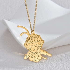 Collier avec pendentif Monkey King doré en acier titane pour hommes et femmes