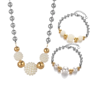 Stainless Steel Beaded Necklace Minimalist Round Metal Ball Chain With Elegant Imitation Artificial Pearl Fashion Jewelry For Women