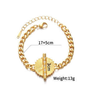 Bracelet chaîne en acier inoxydable plaqué or 18 carats avec pendentif soleil étincelant