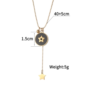 Collier en acier inoxydable plaqué or 18k avec pendentif étoile noire et chaîne à billes