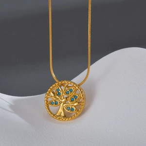 Collier En Acier Inoxydable Plaqué Or 18K Arbre De Vie Libellule Lune Cœur Pendentif Géométrique Bijoux Pour Femmes