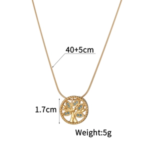 Collier Arbre de Vie plaqué or 18 carats avec pendentif en cristal bleu