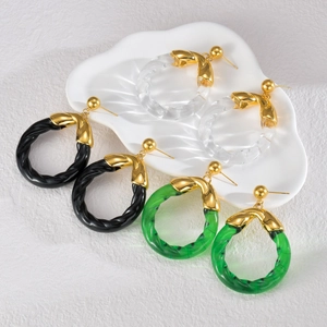 Boucles D'oreilles Créoles En Résine Torsadée Avec Tige En Acier Inoxydable Or Géométrique Rond Bijoux Rétro
