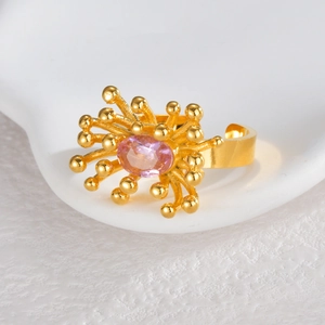 Bague vintage en acier inoxydable doré 18 carats avec zircon violet et design étoile