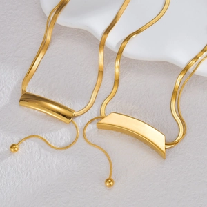 Stainless Steel Necklace Gold Plated Herringbone Snake Chain Minimalist Geometric Pendant Jewelry For Women Accessory