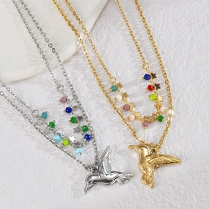 Collier À Plusieurs Rangs Pendentif Colibri Acier Inoxydable Perles Colorées Charmes Étoile Bijoux Rétro Français