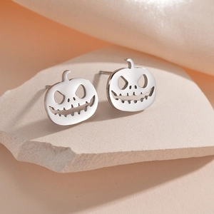 Surgical stainless steel pumpkin stud earrings with hollowed-out smile for Halloween