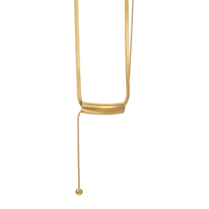Modern gold curved bar pendant necklace with sleek snake chain for a minimalist look