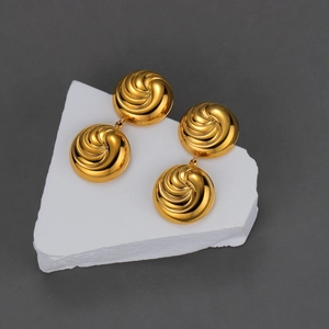 Orecchini A Goccia Con Texture A Spirale Convessa Rotonda In Acciaio Inossidabile Placcato Oro Design Vortex Eleganti