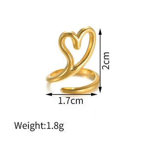 Detailed view of heart-shaped open ring dimensions with 2cm height and 1.8g weight