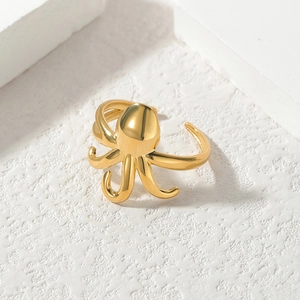 Goldener Oktopus-Ring aus Edelstahl, verstellbar mit spiegelpoliertem Tentakel-Design