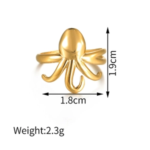 Offener Oktopus-Ring aus poliertem Titanstahl in Gold mit detaillierten Tentakeln