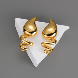 Vintage Teardrop Spiral Stud Earrings Stainless Steel Polished Gold Plated Comma Design Fashion Jewelry For Women