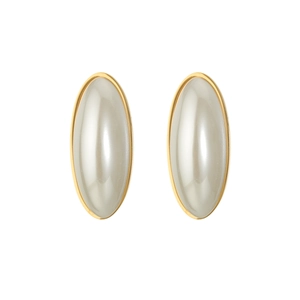Boucles d'oreilles ovales en nacre de style français avec plaquage en or 18 carats