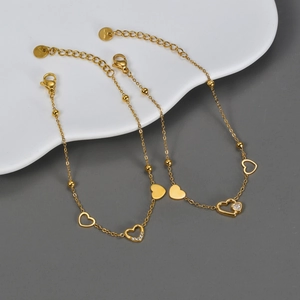 Heart Bracelet Stainless Steel Hollow Pave Cubic Zirconia Gold Plated Adjustable Chain Fashion Jewelry For Women