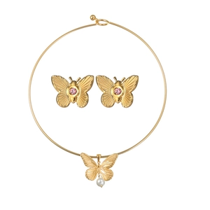 Collana Choker Con Pendente A Farfalla Vintage In Acciaio Inossidabile Placcato Oro Con Perla Artificiale Gioielli Eleganti