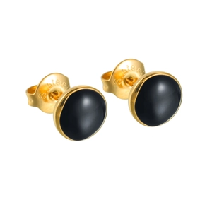 Boucles d'oreilles rétro françaises en or avec émail noir et gravure S.STEEL