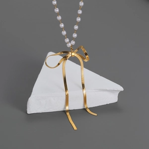 Schleife Herz Anhänger Halskette Edelstahl Künstliche Perle Zierliche Schlüsselbeinkette Für Frauen Modeschmuck