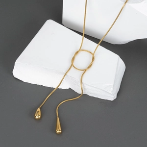 Collana Lariat A Y Minimalista In Acciaio Inossidabile Placcato Oro 18K Con Ciondoli A Goccia Catena A Serpente Regolabile