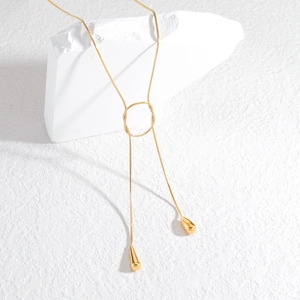 Collana a catena serpente placcata oro 18K con doppi ciondoli a goccia su base di pietra