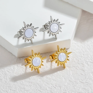 Boucles d'oreilles soleil vintage en or et argent avec perles irisées élégantes