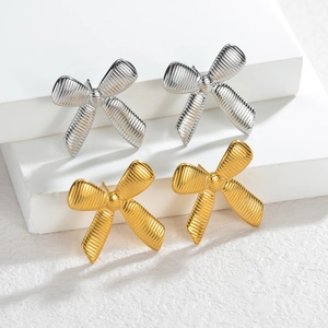 Paire de boucles d'oreilles nœud minimalistes en acier inoxydable doré et argenté