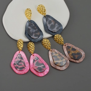 Boucles D'oreilles Goutte D'eau Motif Léopard Acier Inoxydable Acrylique Acétate Rétro Bohème Femmes