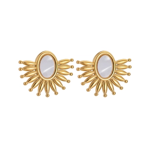 Orecchini a ventaglio vintage placcati in oro 18K con inserto in conchiglia bianca