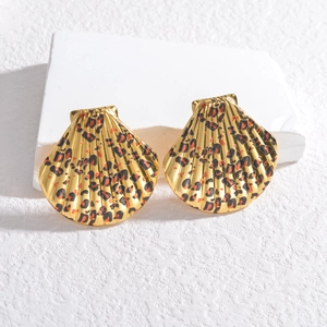 Orecchini a ventaglio dorati con stampa leopardata stile vintage alla moda da donna