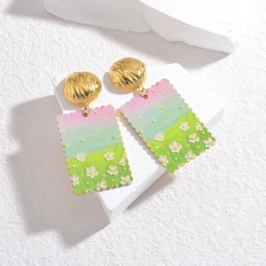 Vintage oil painting style butterfly earrings with floral print and gold metal texture
