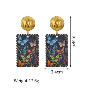 Vintage butterfly oil painting earrings in stainless steel with colorful print pendants
