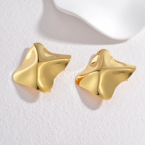 Minimalist irregular geometric gold plated stainless steel stud earrings for women