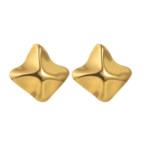 Polished gold irregular star geometric earrings in minimalist stainless steel for women