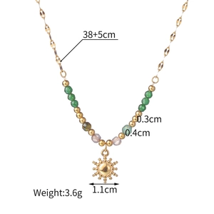 Detailed dimensions of bohemian beaded sun necklace with 38+5cm chain and 1.1cm pendant