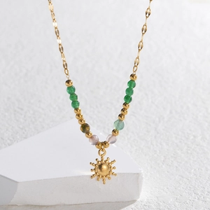 Sun Pendant Necklace Gold Stainless Steel Colorful Beaded Bohemian Dopamine Style For Women