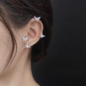 Butterfly Earrings Copper Rhinestone Dainty No Piercing Ear Clips With Stainless Steel Earring Post For Women Jewelry