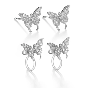 Sparkling butterfly earrings with cubic zirconia stones in stud and clip-on styles