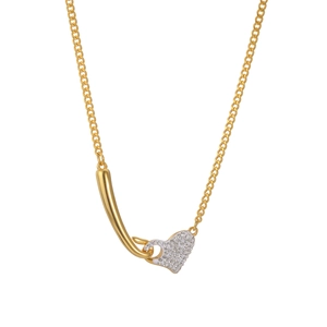 Elegant gold-plated heart pendant necklace with micro-paved sparkling crystals on a fine chain