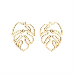 Boucles d'oreilles minimalistes feuilles de Monstera dorées en acier inoxydable