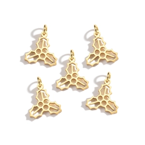 Five-piece set of gold hollow leaf pendants for Christmas jewelry making and DIY crafts
