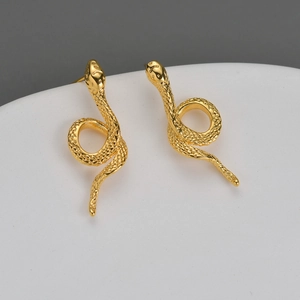 Snake Stud Earrings Vintage Stainless Steel Gold Plated Winding Animal Shape Scale Texture Punk Jewelry For Women