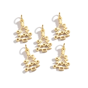 Set of five gold stainless steel Christmas tree pendants with intricate hollow design