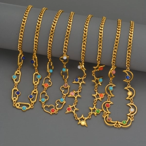 Acier Inoxydable Perles Colorées Cœur Étoile Lune Pendentif Géométrique Collier Bracelet Pour Femmes Bijoux Style Bohême