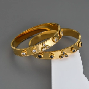 Bracciale Rigido In Acciaio Inossidabile Per Donna Con Zirconia Cubica Bordo Milgrain Stella Fiore Gioielli Eleganti