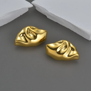 Vintage Irregular Fold Stud Earrings Stainless Steel Gold Plated Organic Liquid Metal Shape Retro Jewelry For Women