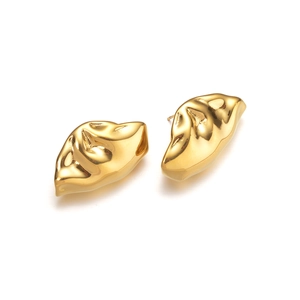 Modern 18K gold-plated irregular geometric stud earrings with polished fluid design