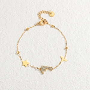 Gold dolphin star and fishtail pendant bracelet for women with crystal charms